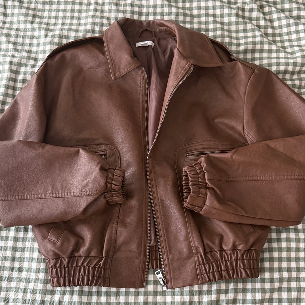 Topshop Faux Leather Oversized Bomber Jacket